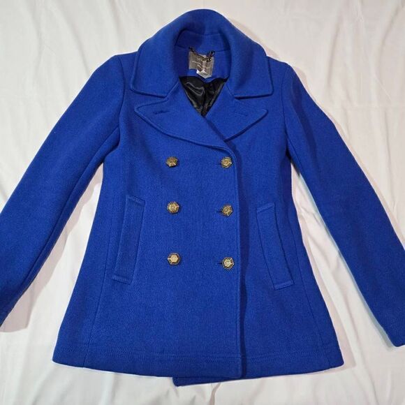 J. CREW STADIUM CLOTH NELLO GORI ROYAL BLUE WOOL PEA COAT JACKET WOMENS 0 XS - Picture 1 of 9